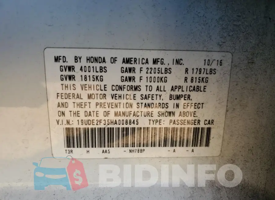 19UDE2F35HA008845 Photo# 12