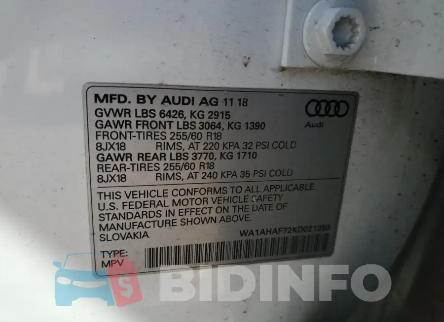 WA1AHAF72KD021350 Photo# 13