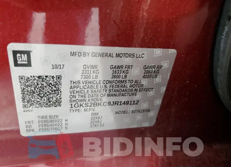 1GKS2BKC9JR149112 Photo# 13