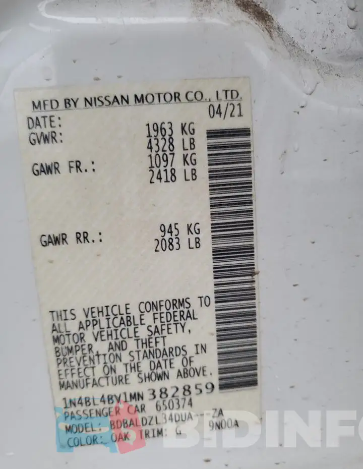 1N4BL4BV1MN382859 Photo# 13