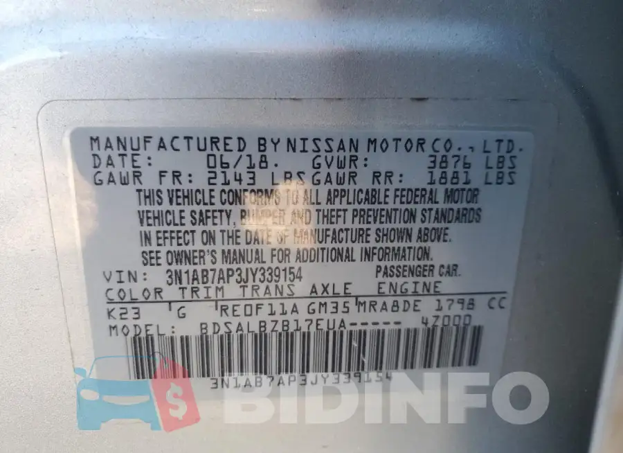 3N1AB7AP3JY339154 Photo# 12