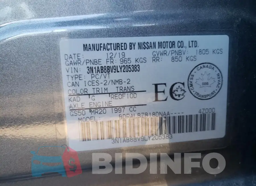 3N1AB8BV9LY205383 Photo# 12