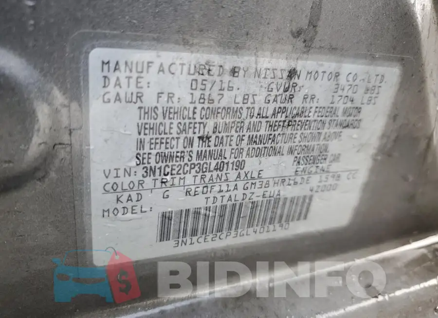 3N1CE2CP3GL401190 Photo# 12