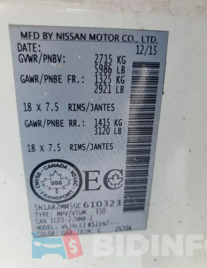 5N1AR2MM5GC610323 Photo# 13