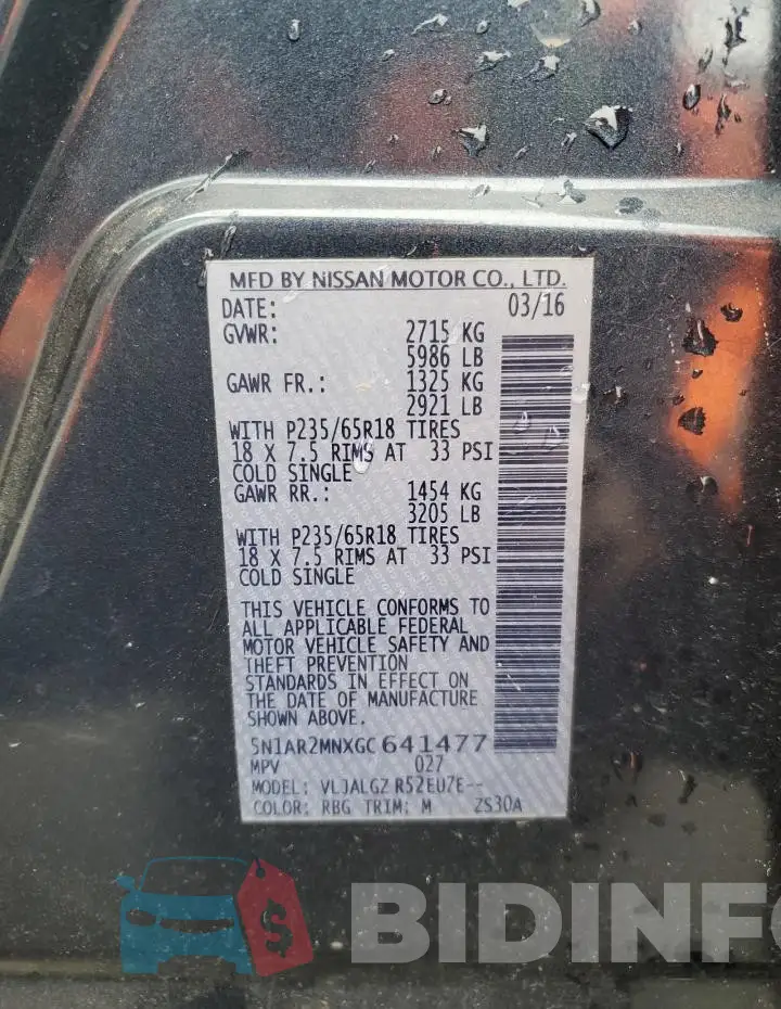 5N1AR2MNXGC641477 Photo# 14