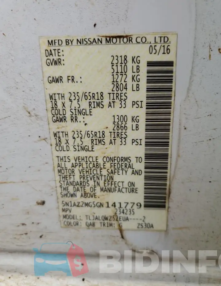 5N1AZ2MG5GN141779 Photo# 13