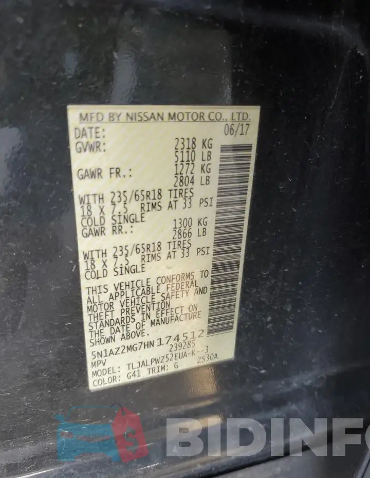 5N1AZ2MG7HN174512 Photo# 13