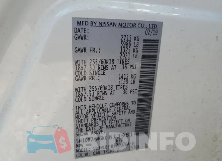 5N1DR2MM6KC613981 Photo# 13