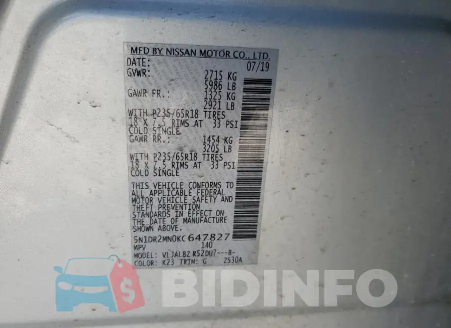5N1DR2MN0KC647827 Photo# 13