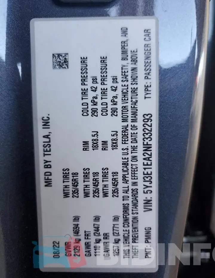 5YJ3E1EA2NF332293 Photo# 12