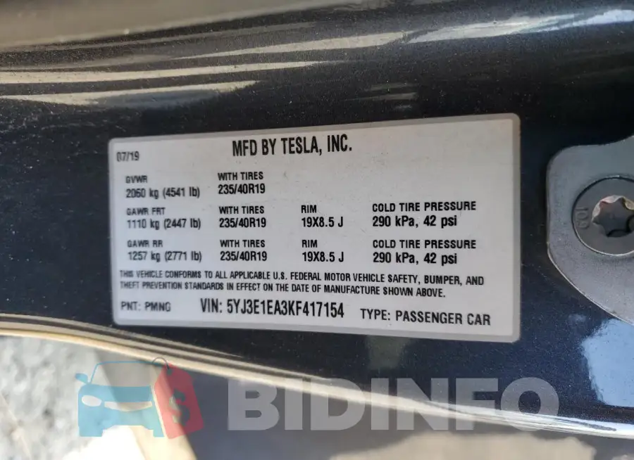 5YJ3E1EA3KF417154 Photo# 12