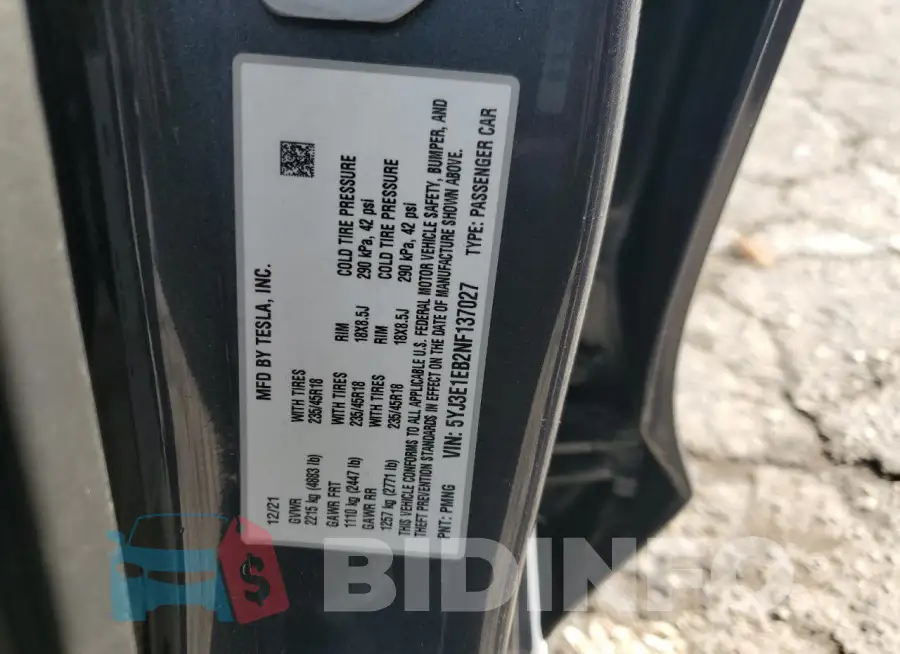5YJ3E1EB2NF137027 Photo# 12