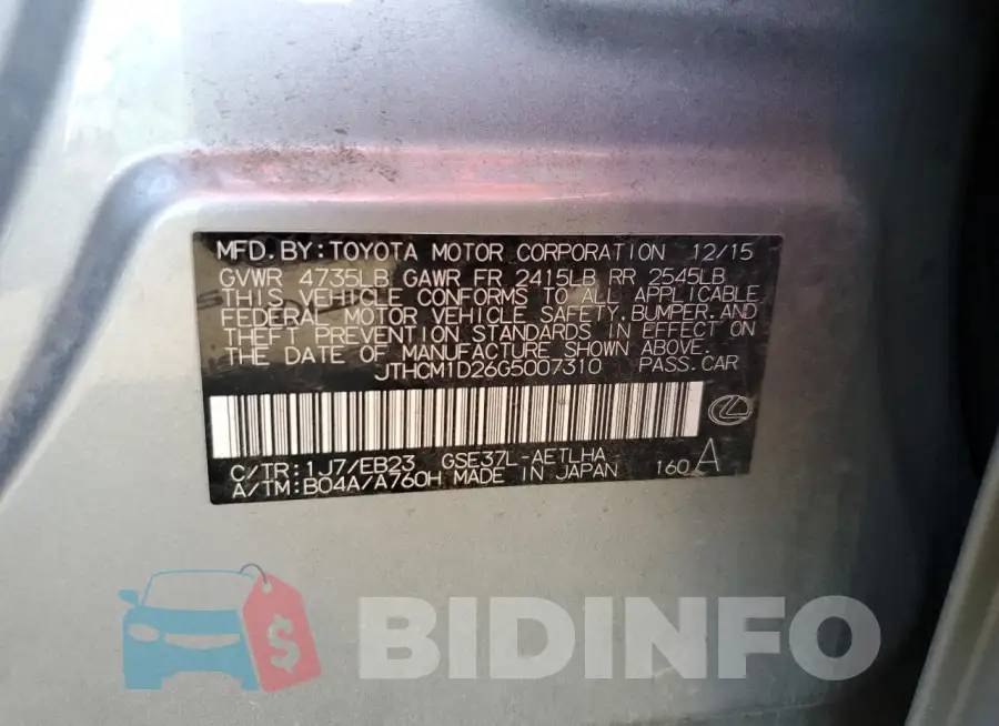 JTHCM1D26G5007310 Photo# 12