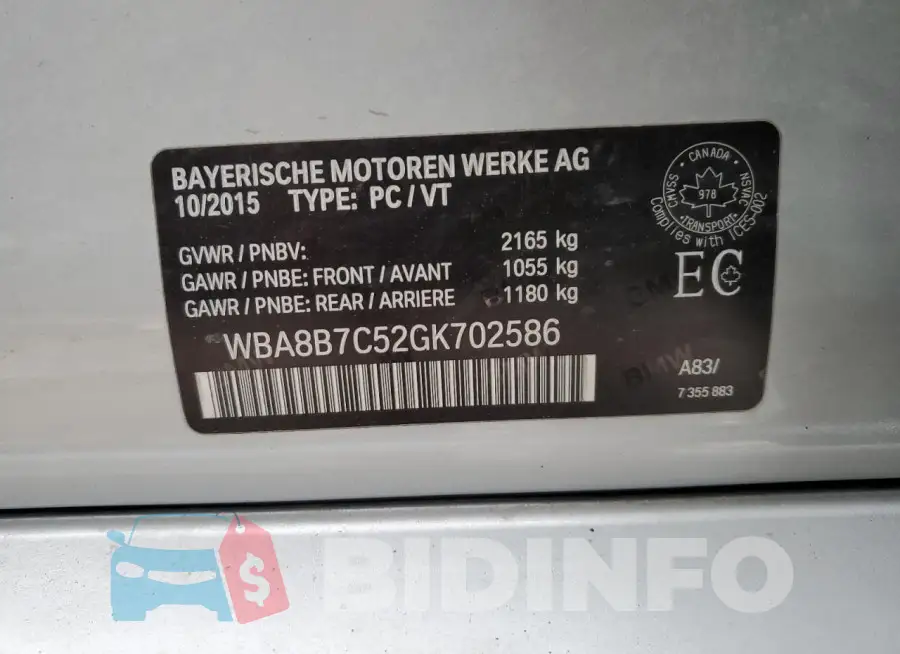 WBA8B7C52GK702586 Photo# 13