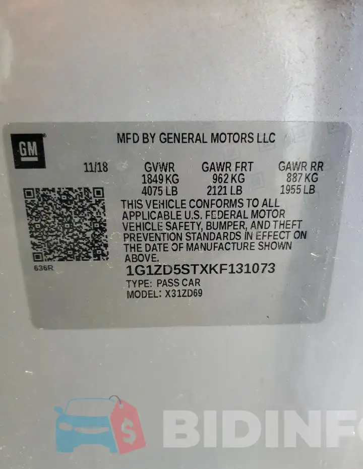 1G1ZD5STXKF131073 Photo# 12