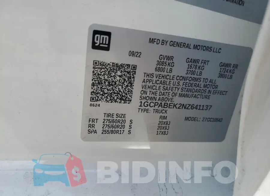 1GCPABEK2NZ641137 Photo# 12
