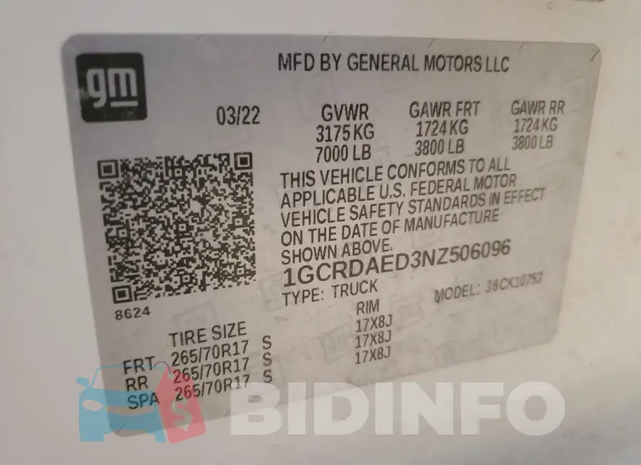 1GCRDAED3NZ506096 Photo# 12