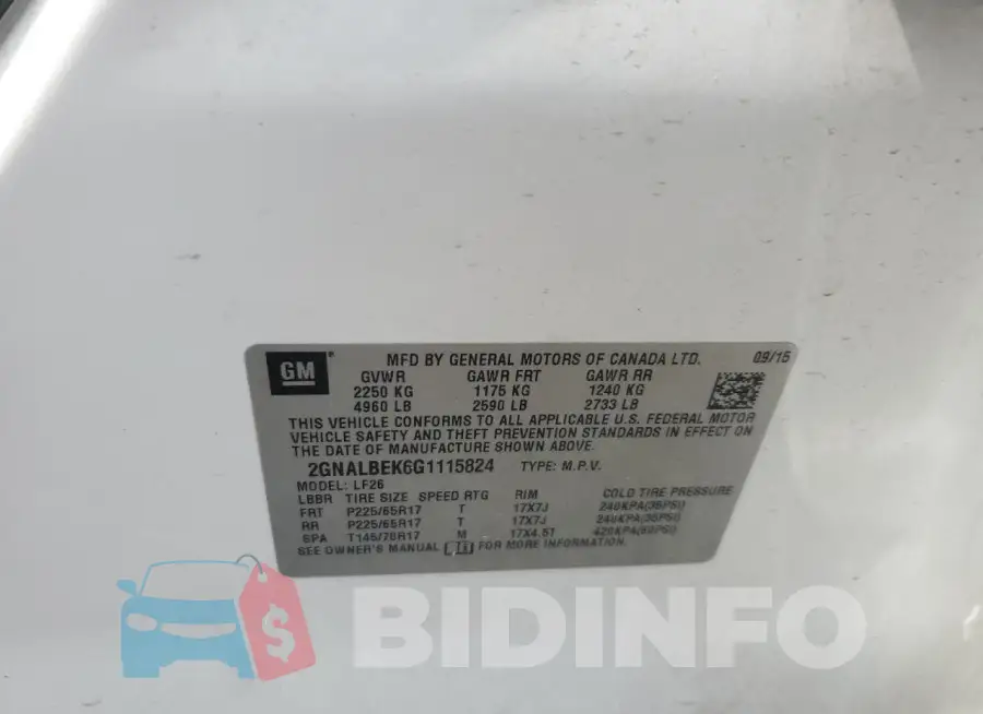 2GNALBEK6G1115824 Photo# 14