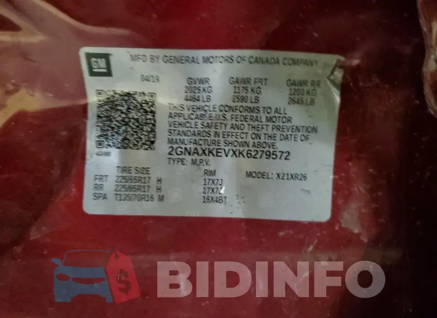 2GNAXKEVXK6279572 Photo# 13