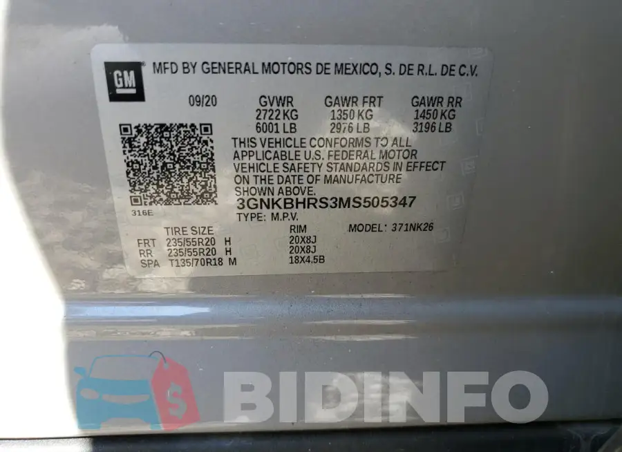 3GNKBHRS3MS505347 Photo# 13