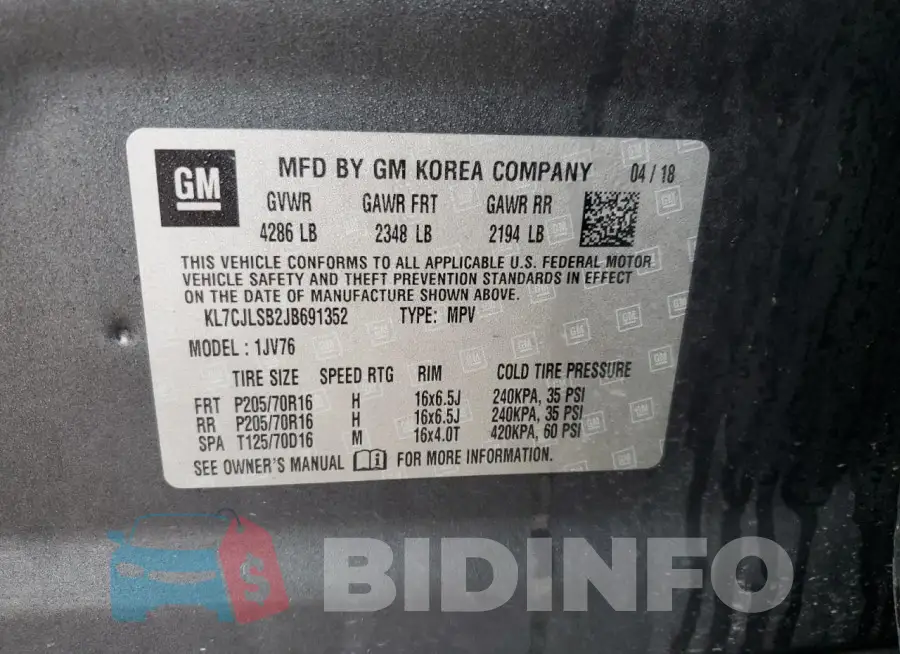 KL7CJLSB2JB691352 Photo# 13