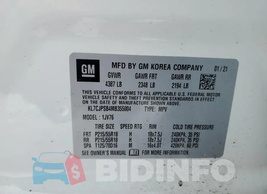 KL7CJPSB4MB355004 Photo# 13