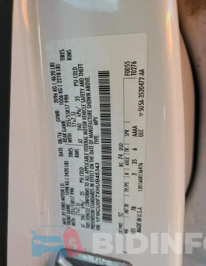 1FMCU0F7XHUB45343 Photo# 13