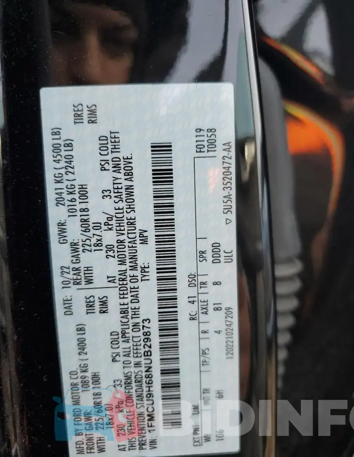 1FMCU9H68NUB29873 Photo# 13