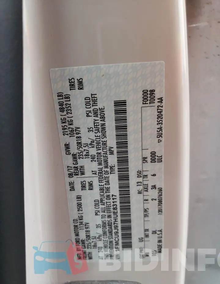 1FMCU9J97HUE83117 Photo# 13