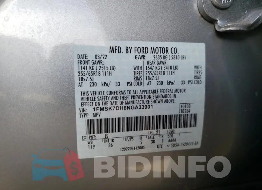 1FMSK7DH6NGA33901 Photo# 14