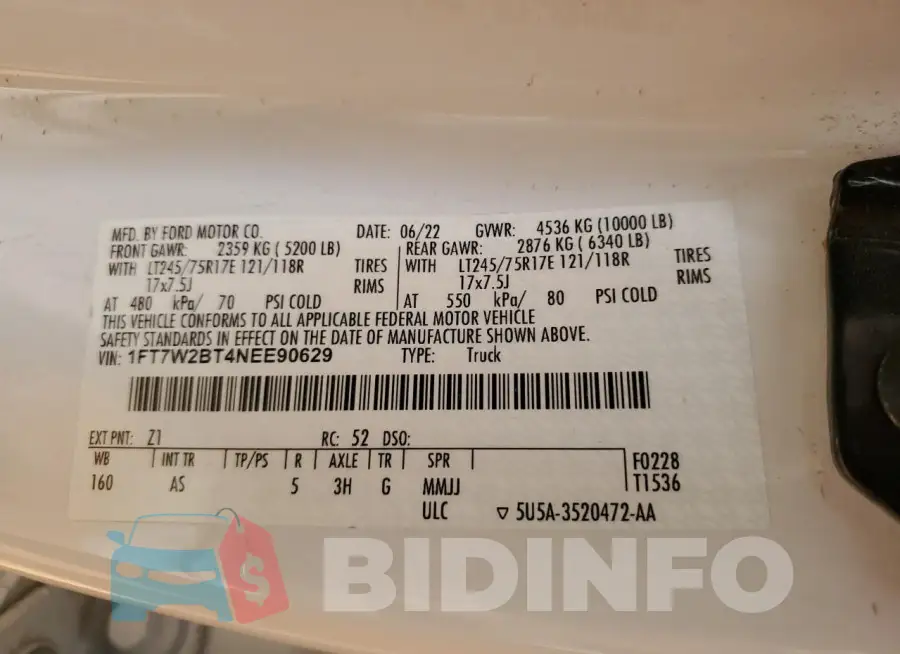 1FT7W2BT4NEE90629 Photo# 12