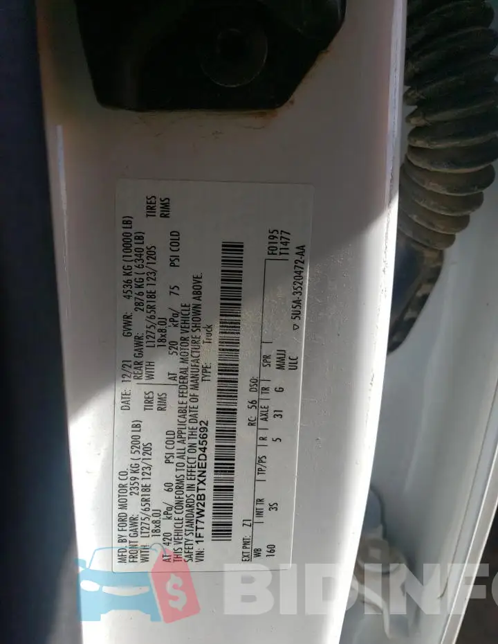 1FT7W2BTXNED45692 Photo# 12
