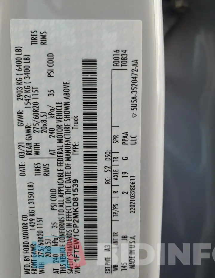 1FTEW1CP2MKD81539 Photo# 13