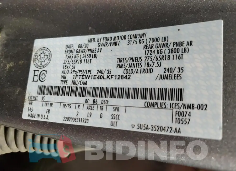 1FTEW1E40LKF12842 Photo# 12