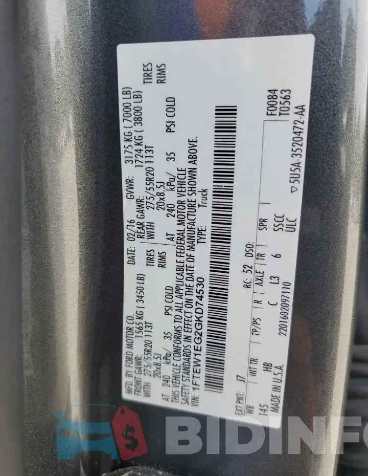 1FTEW1EG2GKD74530 Photo# 12