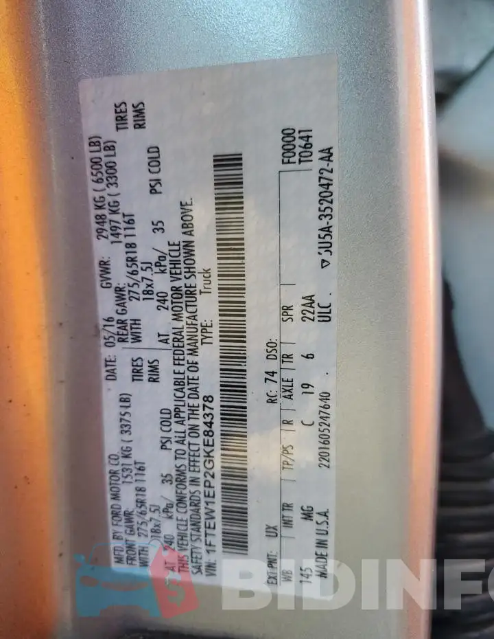 1FTEW1EP2GKE84378 Photo# 12