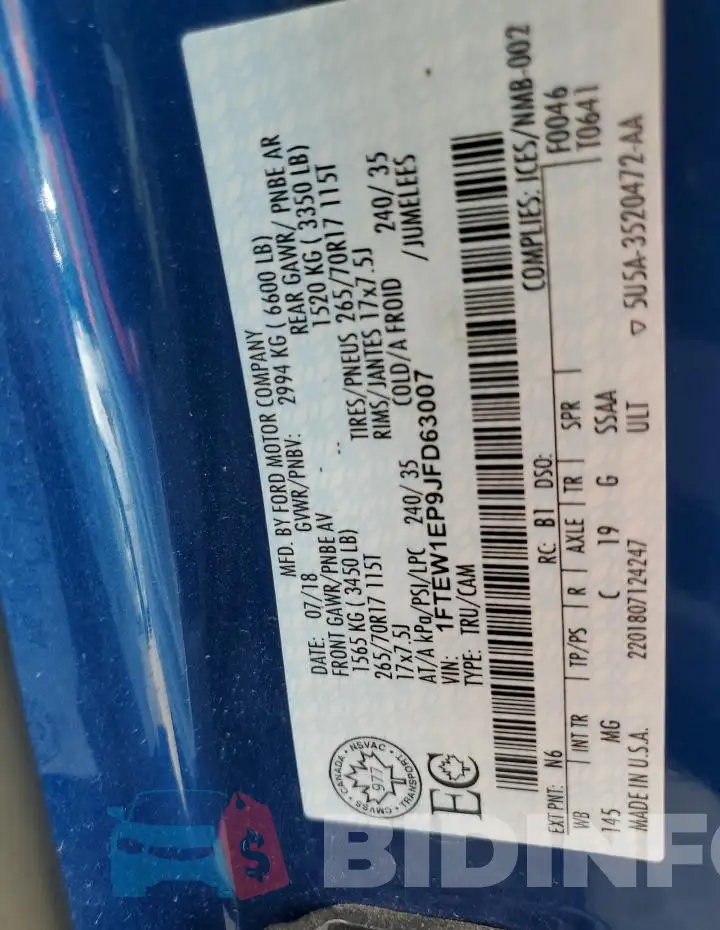 1FTEW1EP9JFD63007 Photo# 12
