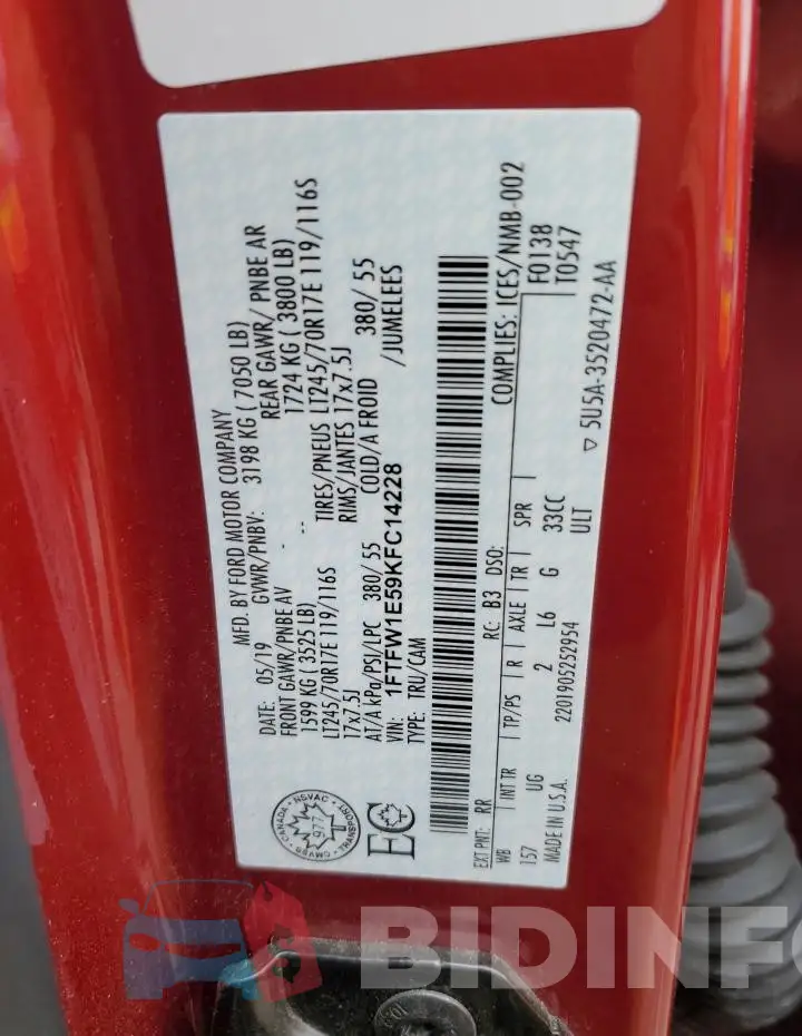 1FTFW1E59KFC14228 Photo# 12