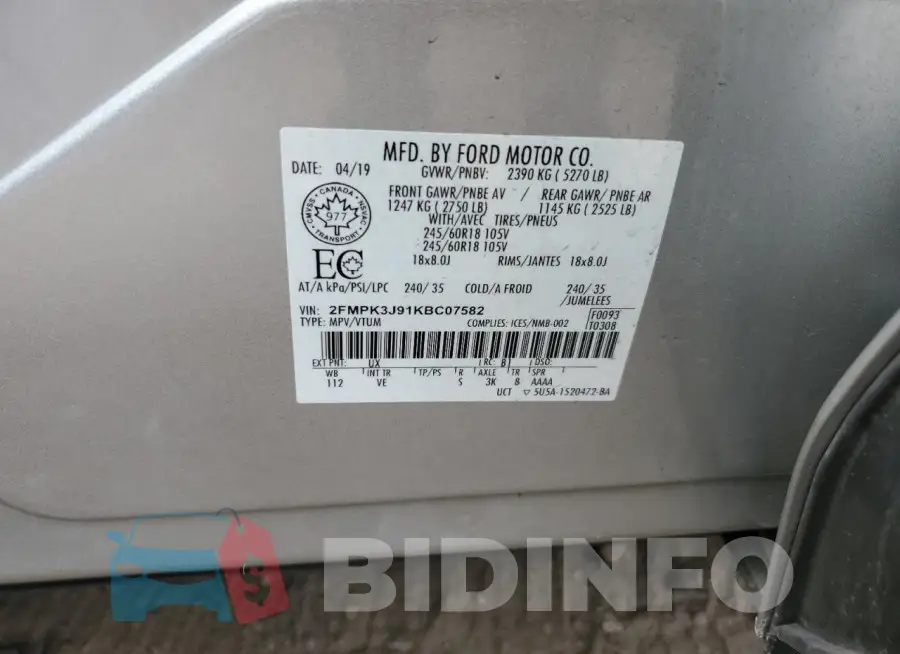 2FMPK3J91KBC07582 Photo# 12