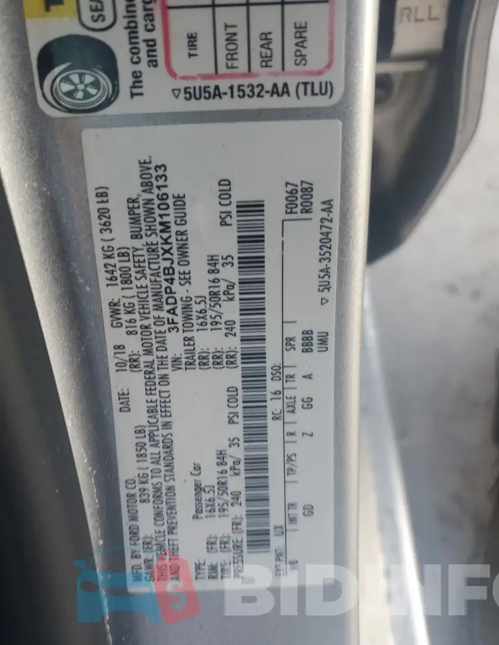 3FADP4BJXKM106133 Photo# 12