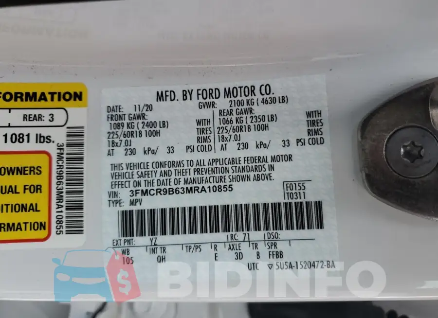 3FMCR9B63MRA10855 Photo# 14