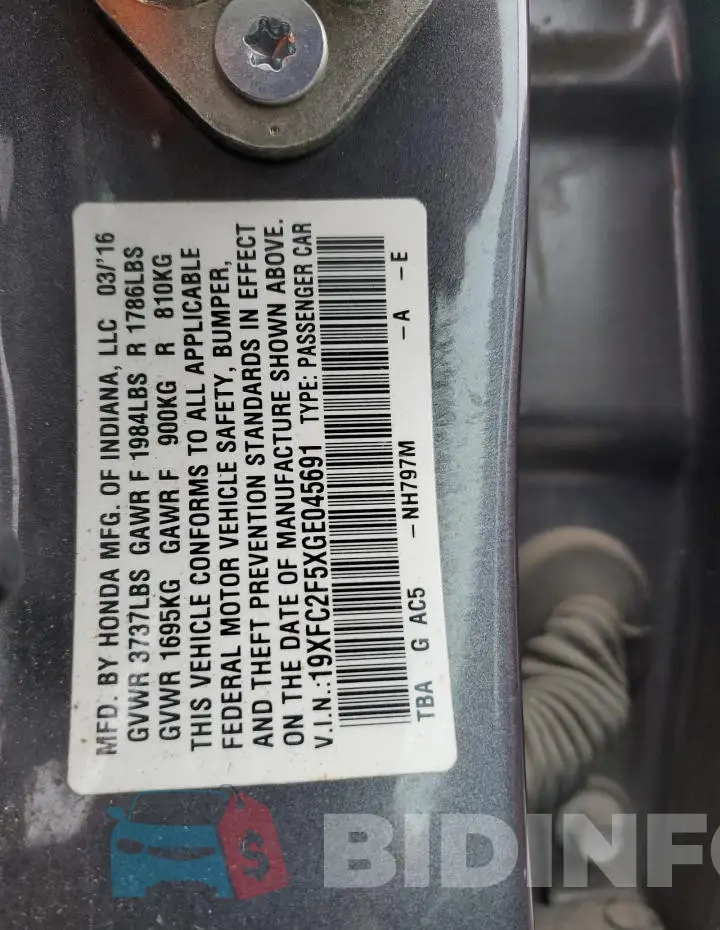 19XFC2F5XGE045691 Photo# 12