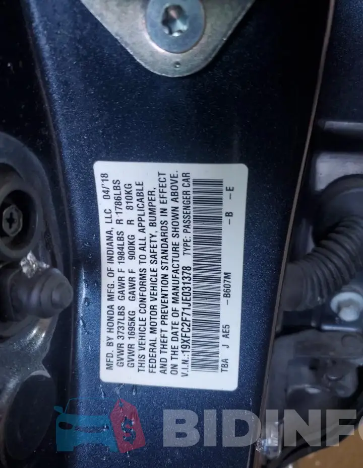19XFC2F71JE031378 Photo# 12
