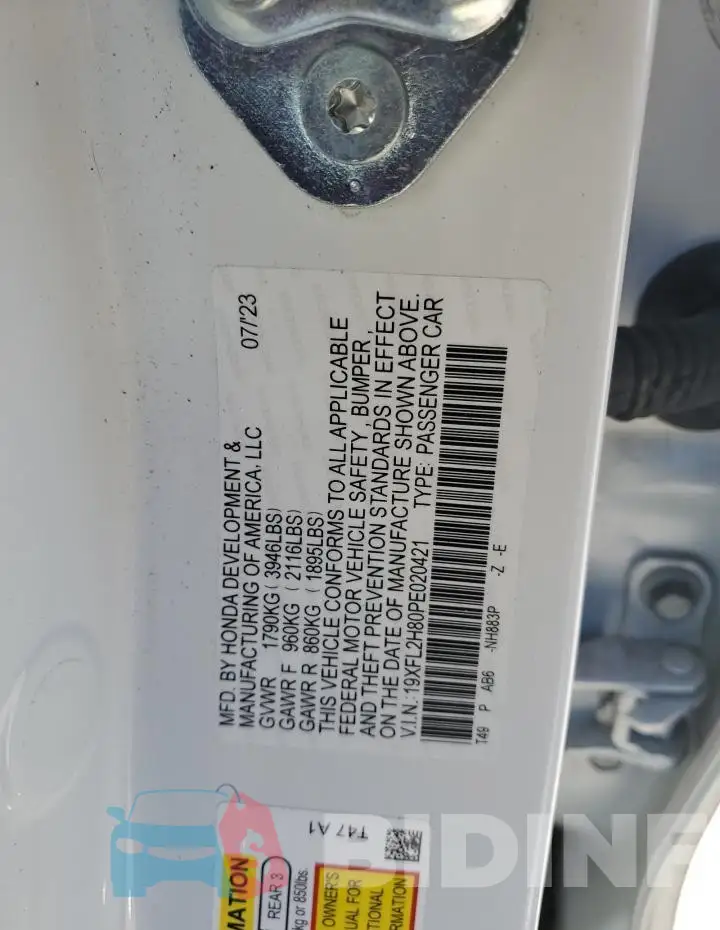 19XFL2H80PE020421 Photo# 12