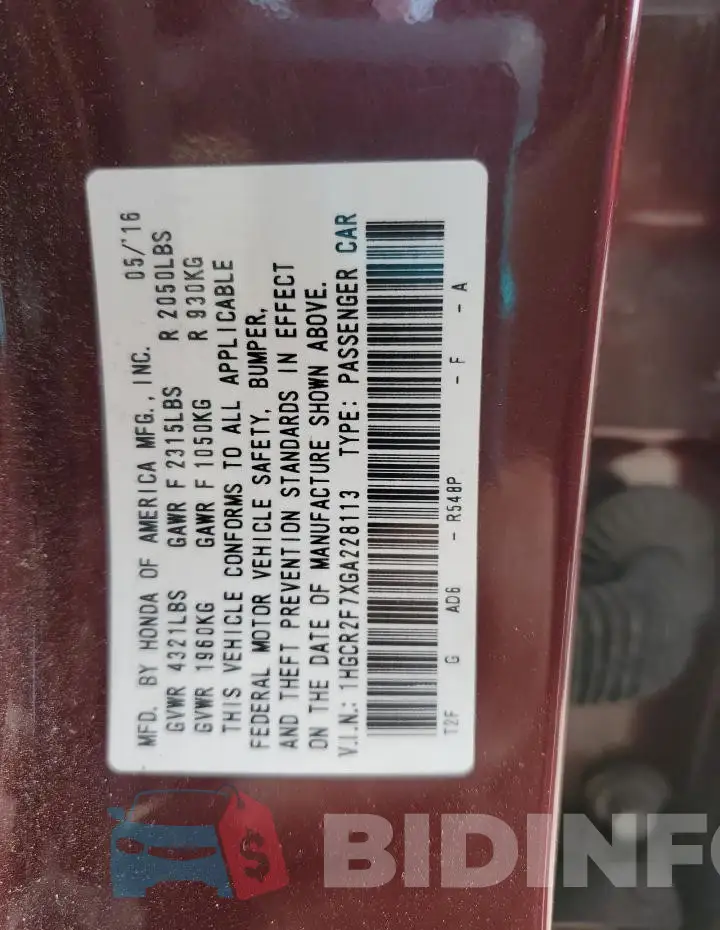 1HGCR2F7XGA228113 Photo# 13