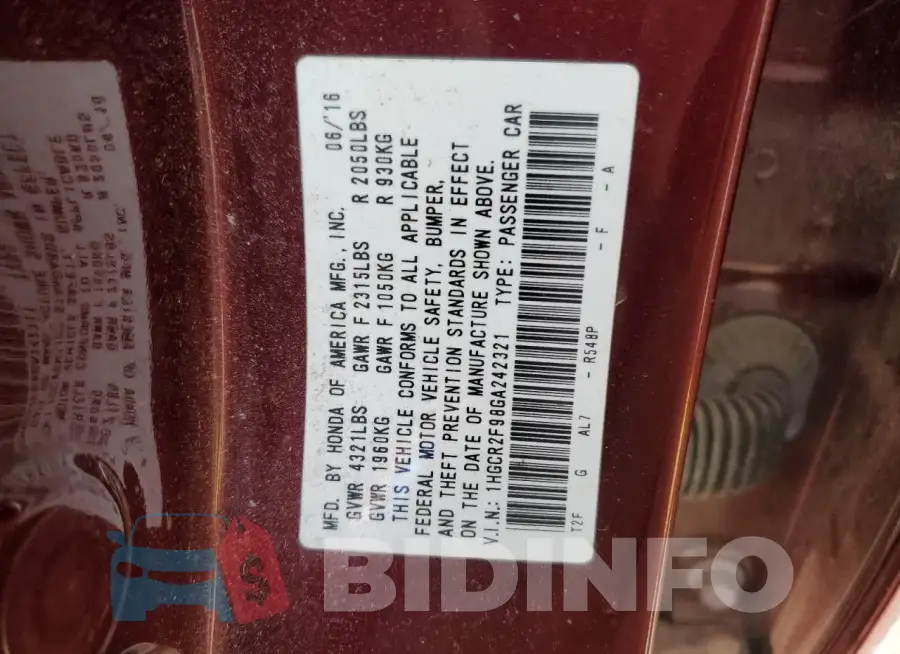 1HGCR2F98GA242321 Photo# 13