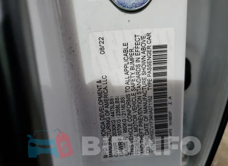 1HGCV1F34NA071162 Photo# 12