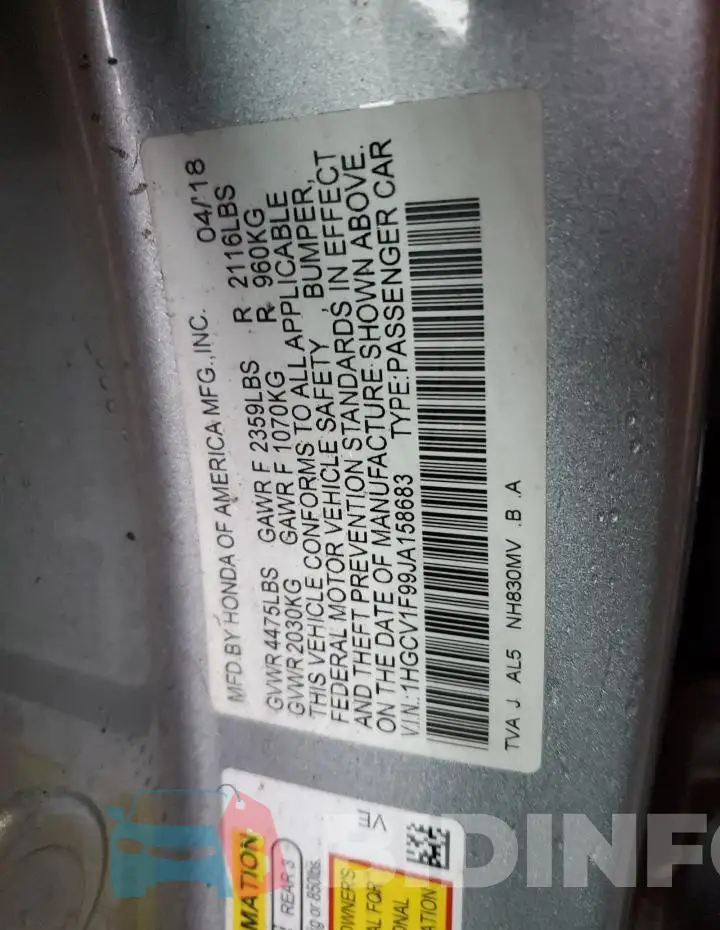 1HGCV1F99JA158683 Photo# 12