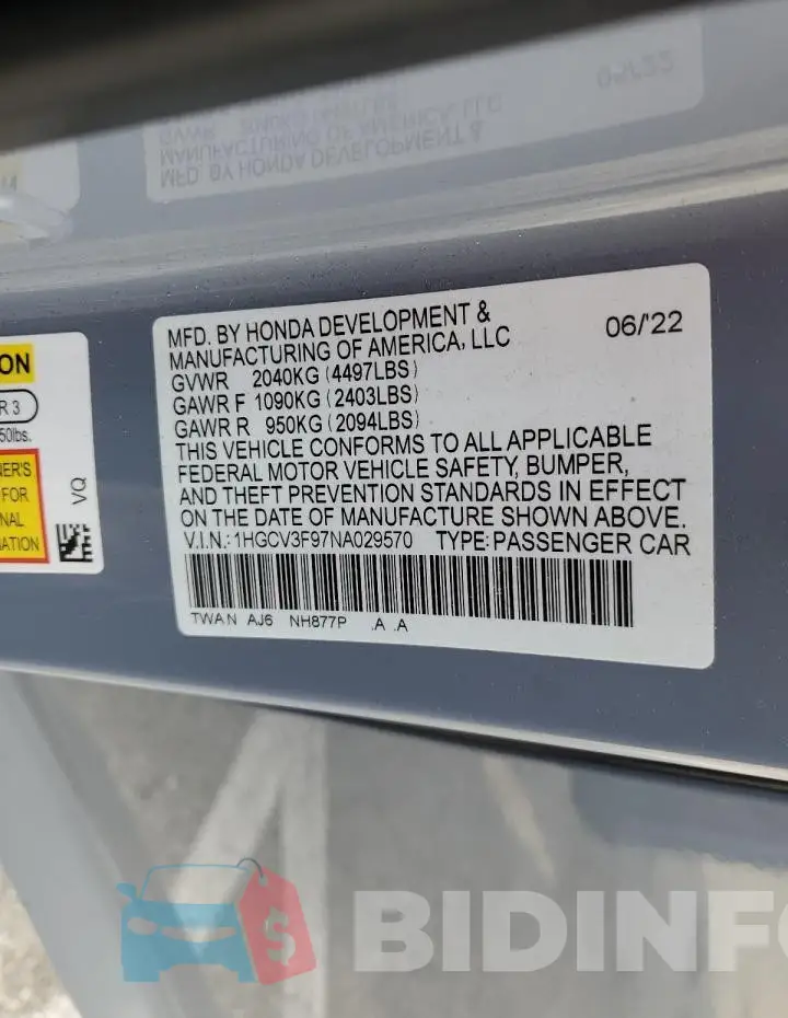 1HGCV3F97NA029570 Photo# 12