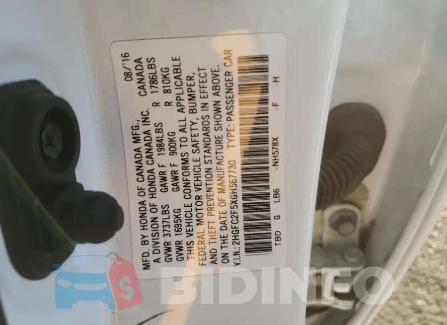 2HGFC2F5XGH567730 Photo# 12